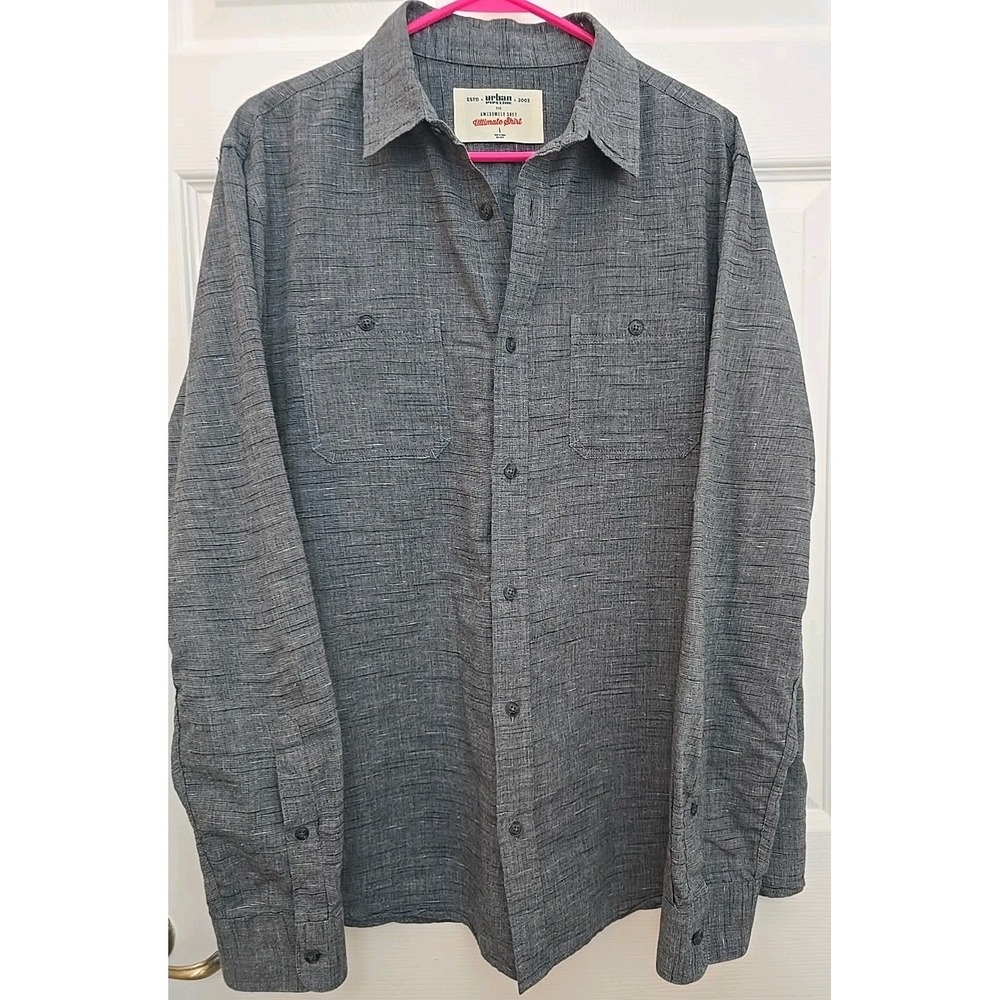 Men's Urban Pipeline Large Gray Button-up Long Sleeze‎ Shirt